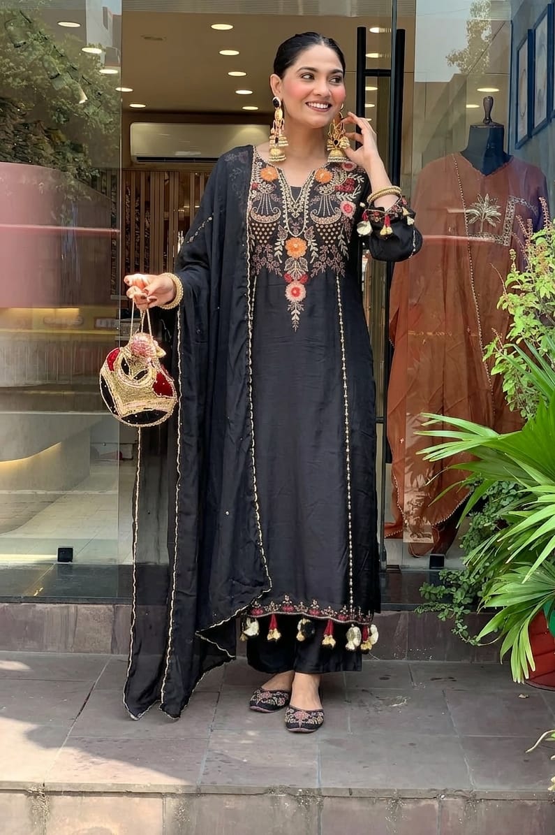 Elegant Viscose Chanderi Silk Kurti Set with Sequence Work