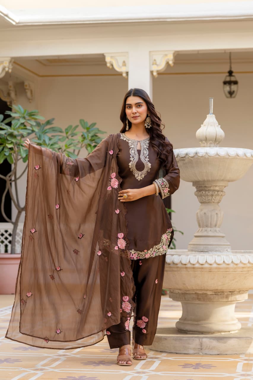 Women's Designer Japan Satin Kurti with Organza Taby Dupatta