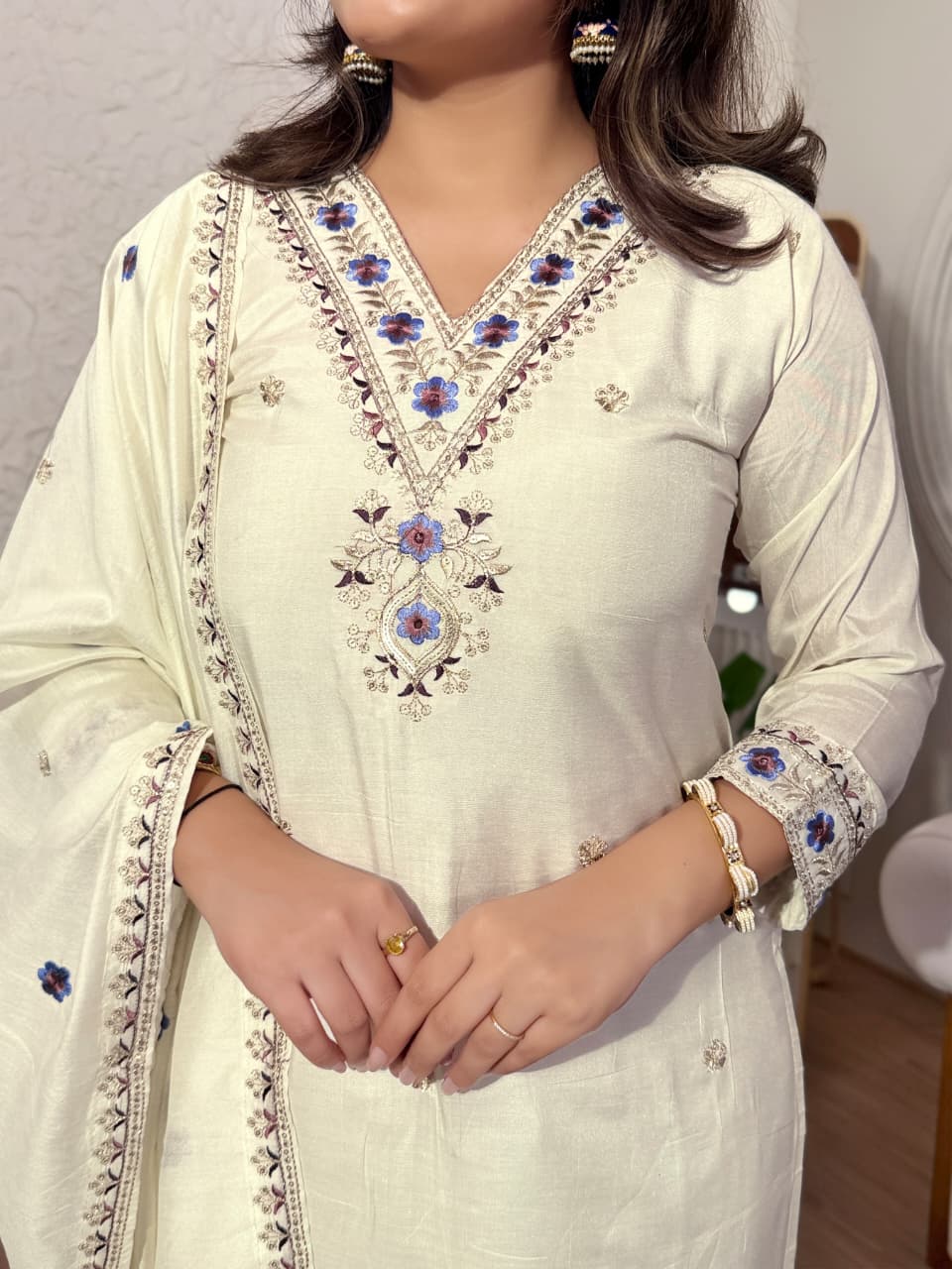 Women’s Pure Lagdi Viscose Chanderi Kurti Set with Sequence Cording Embroidery SurMira Fashion