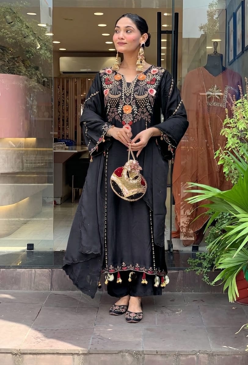 Elegant Viscose Chanderi Silk Kurti Set with Sequence Work