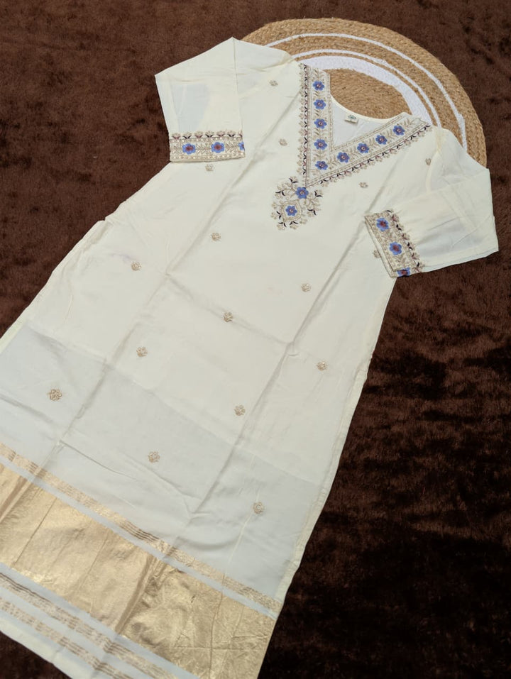 Women’s Pure Lagdi Viscose Chanderi Kurti Set with Sequence Cording Embroidery SurMira Fashion