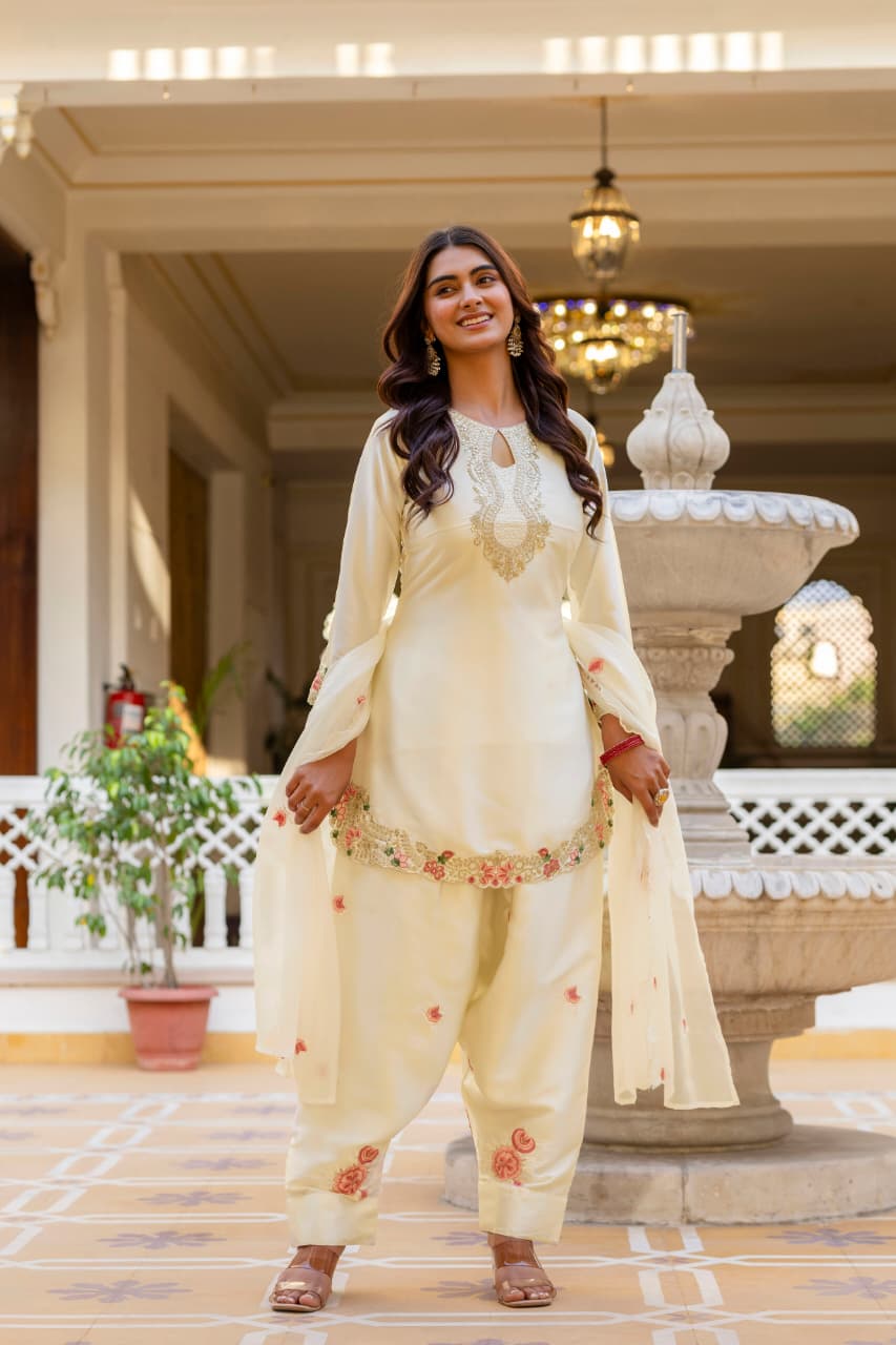Women's Designer Japan Satin Kurti with Organza Taby Dupatta
