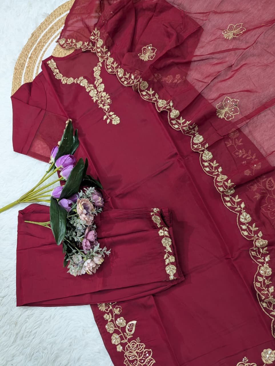 Designer Pure Viscose Chanderi Silk Kurti Set for Women
