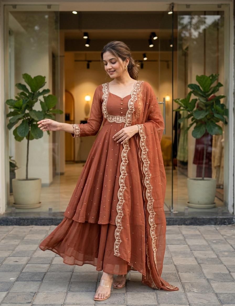 Elegant Vichitra Silk Embroidered Skirt Set for Women