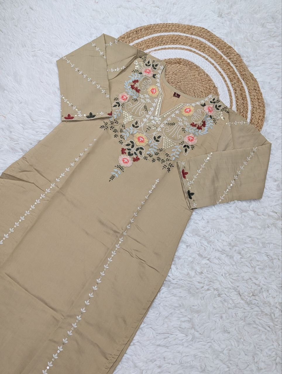 Elegant Viscose Chanderi Silk Kurti Set with Sequence Work