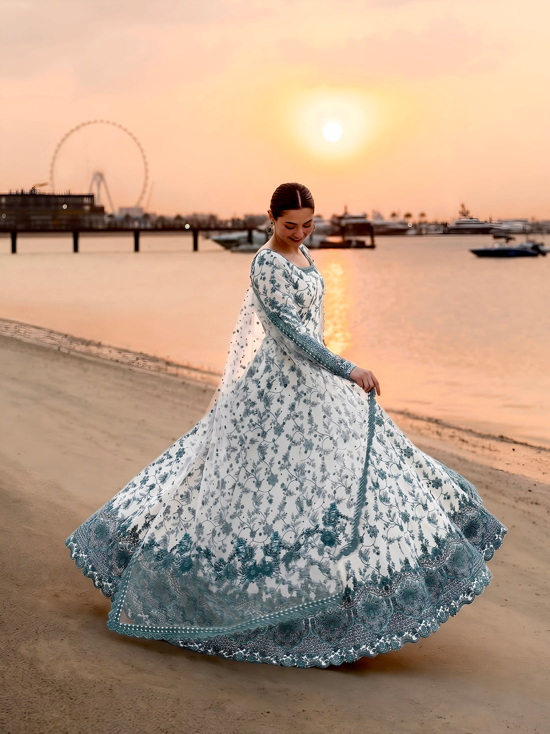 Party Wear Embroidered Faux Georgette Gown with Dupatta and Bottom Set