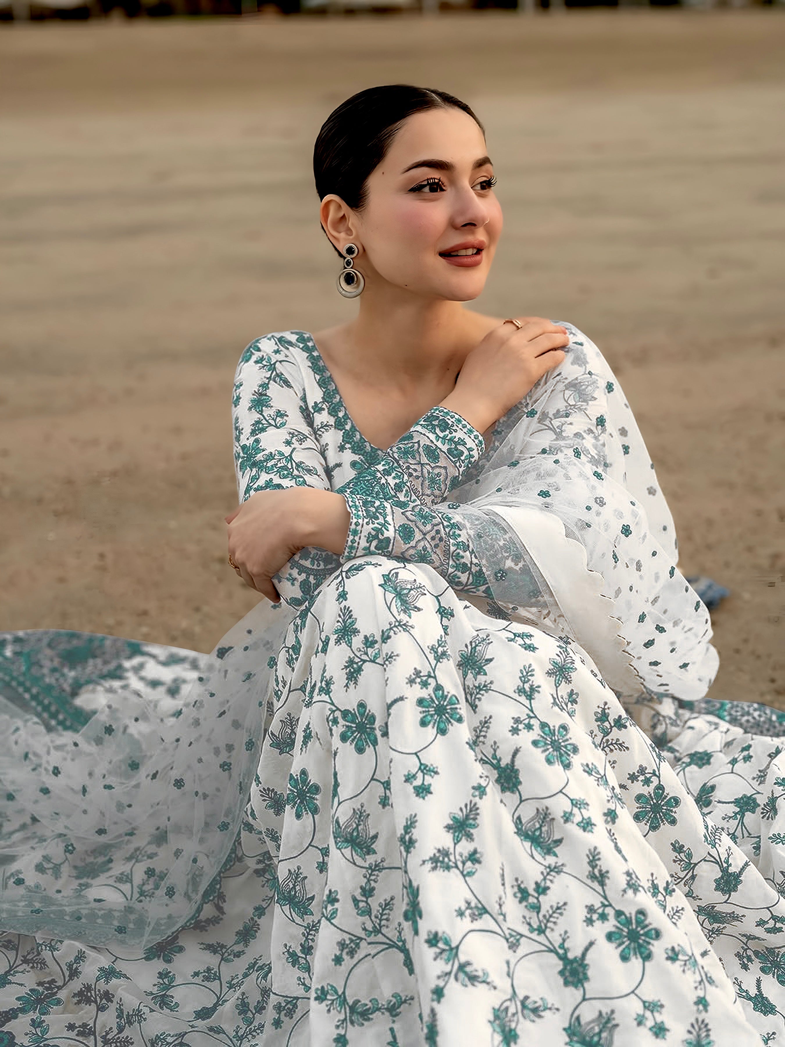 Party Wear Embroidered Faux Georgette Gown with Dupatta and Bottom Set