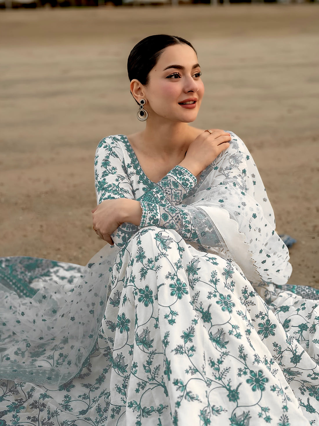 Party Wear Embroidered Faux Georgette Gown with Dupatta and Bottom Set