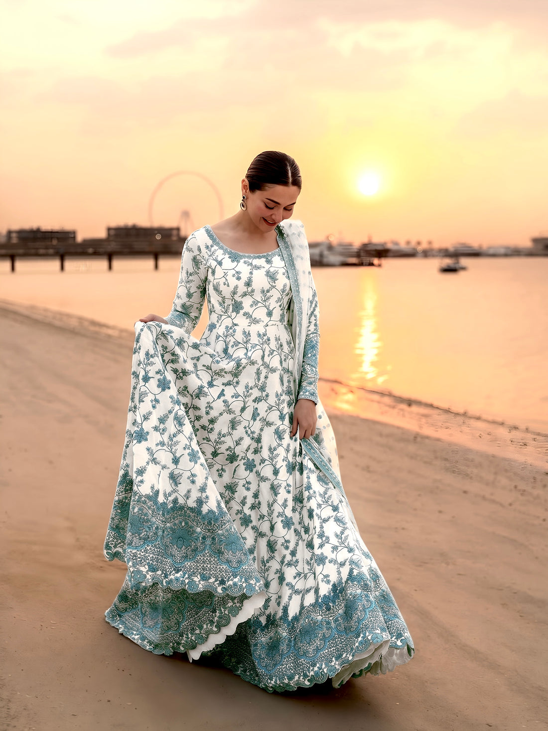 Party Wear Embroidered Faux Georgette Gown with Dupatta and Bottom Set