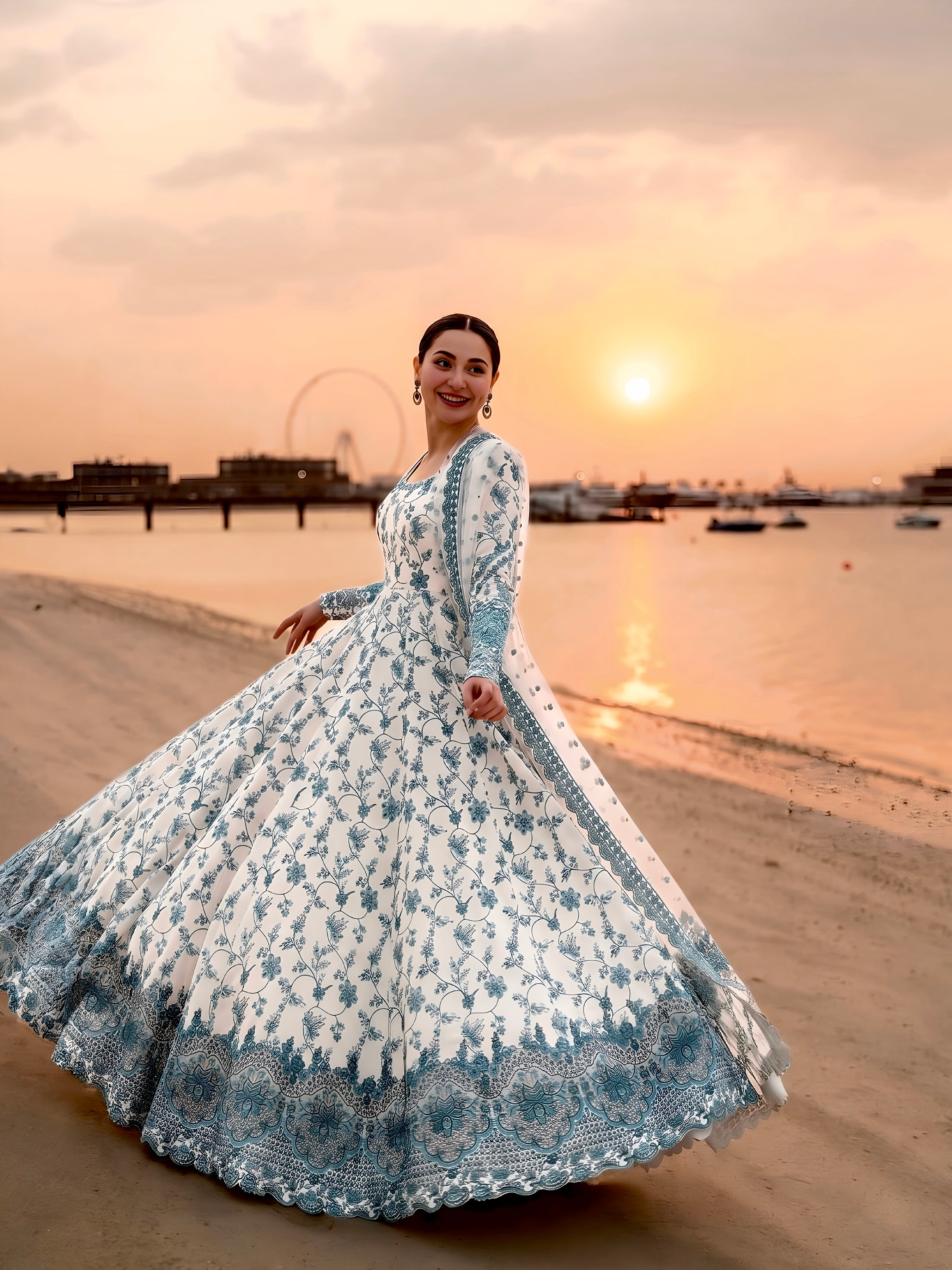 Party Wear Embroidered Faux Georgette Gown with Dupatta and Bottom Set