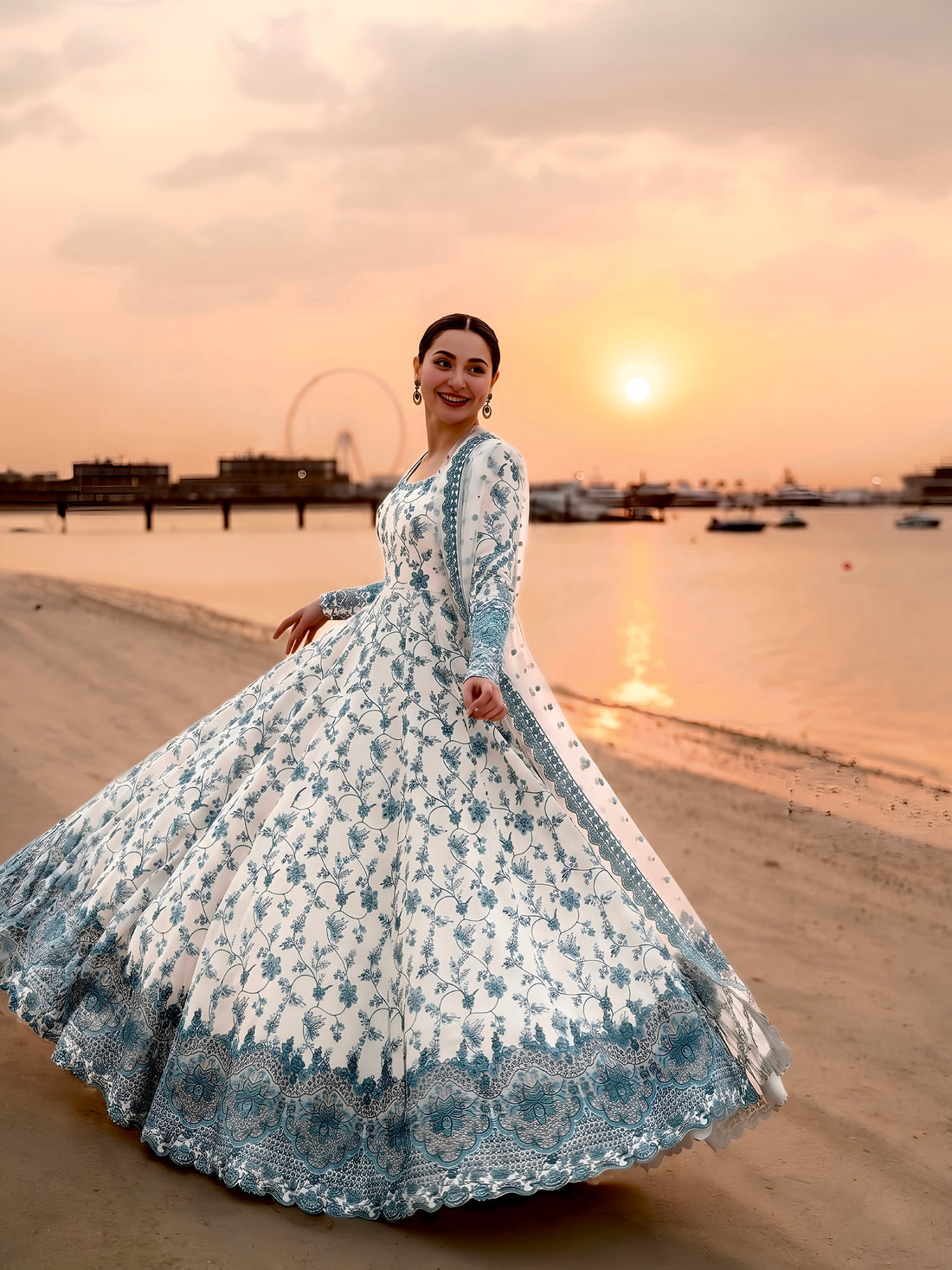Party Wear Embroidered Faux Georgette Gown with Dupatta and Bottom Set