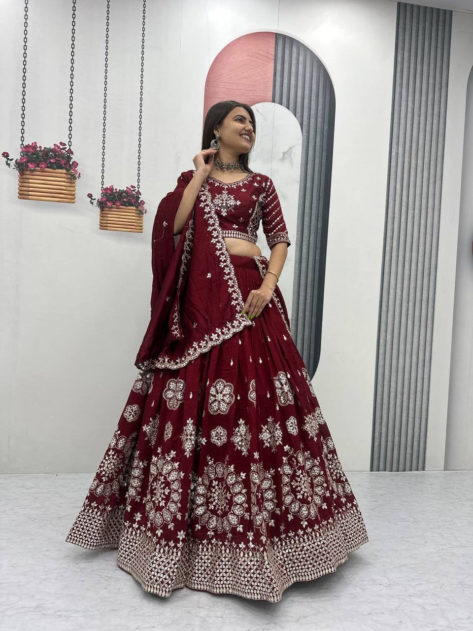 Designer Pure Vichitra Silk Lehenga Choli for Women