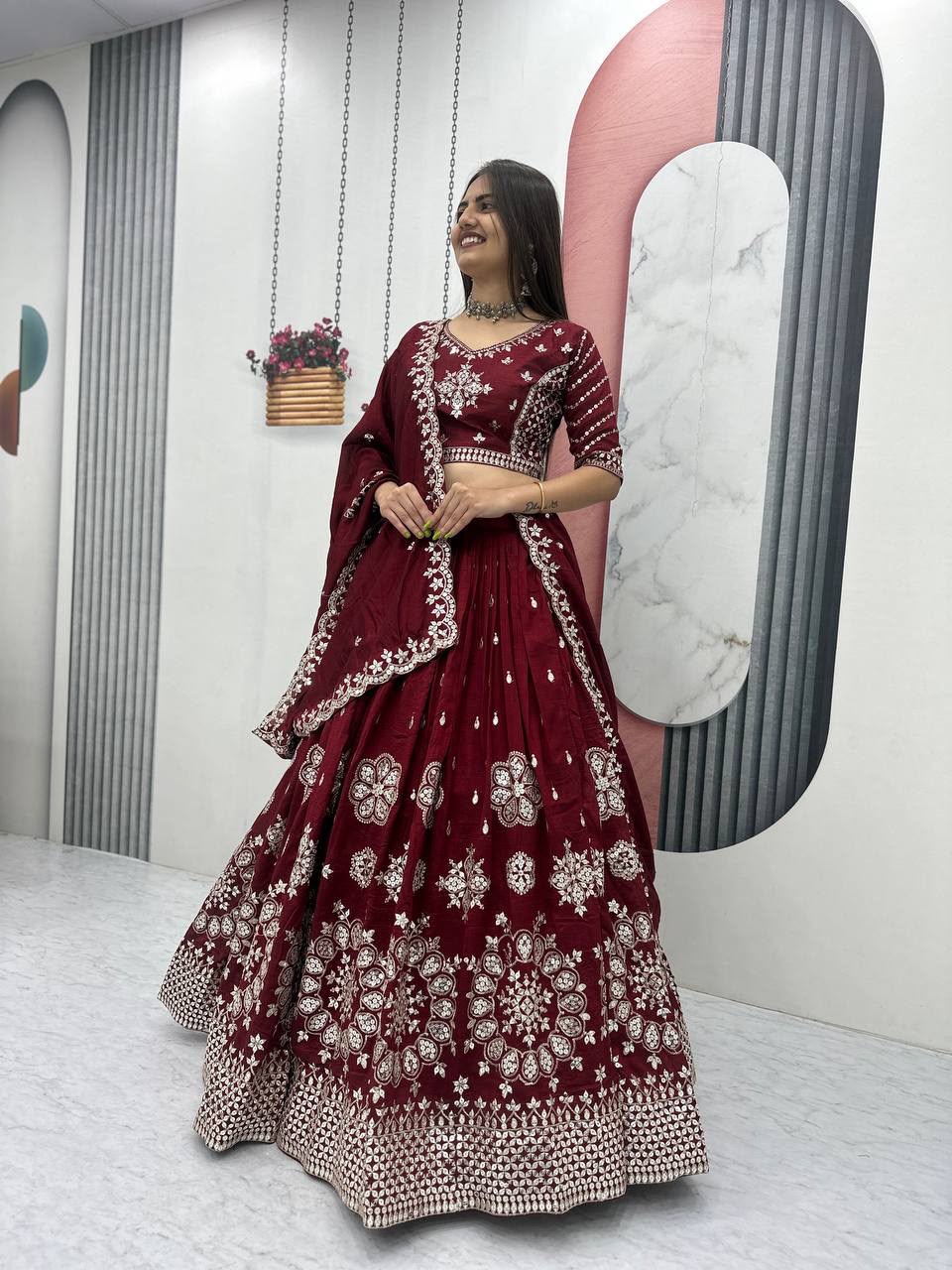 Designer Pure Vichitra Silk Lehenga Choli for Women