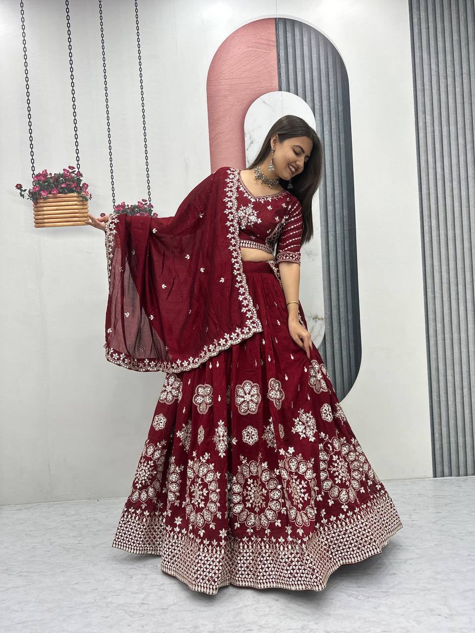 Designer Pure Vichitra Silk Lehenga Choli for Women