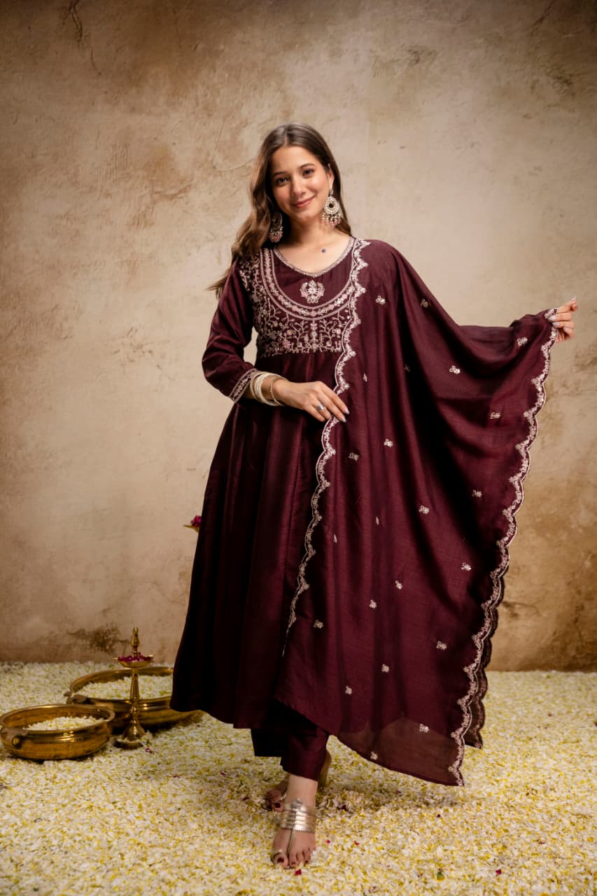 Luxury Vichitra Silk Kurti with Embroidered Dupatta
