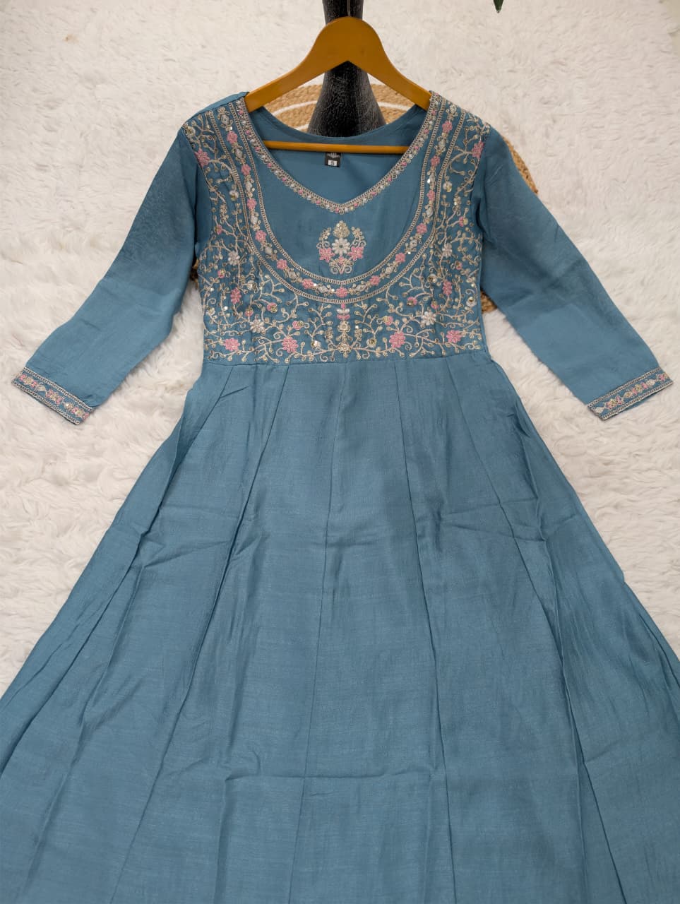 Luxury Vichitra Silk Kurti with Embroidered Dupatta