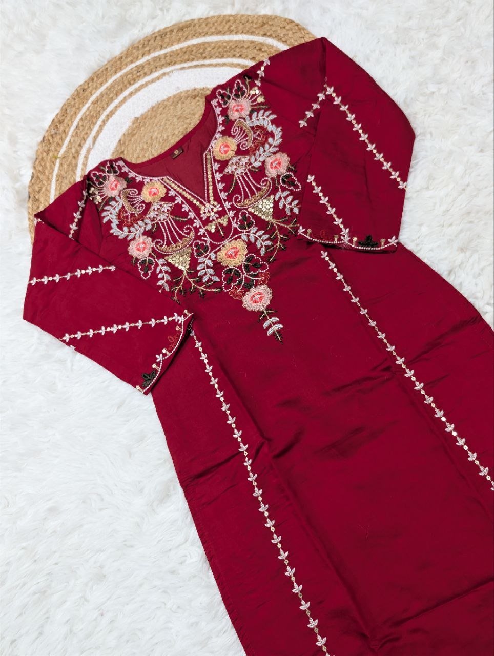 Elegant Viscose Chanderi Silk Kurti Set with Sequence Work