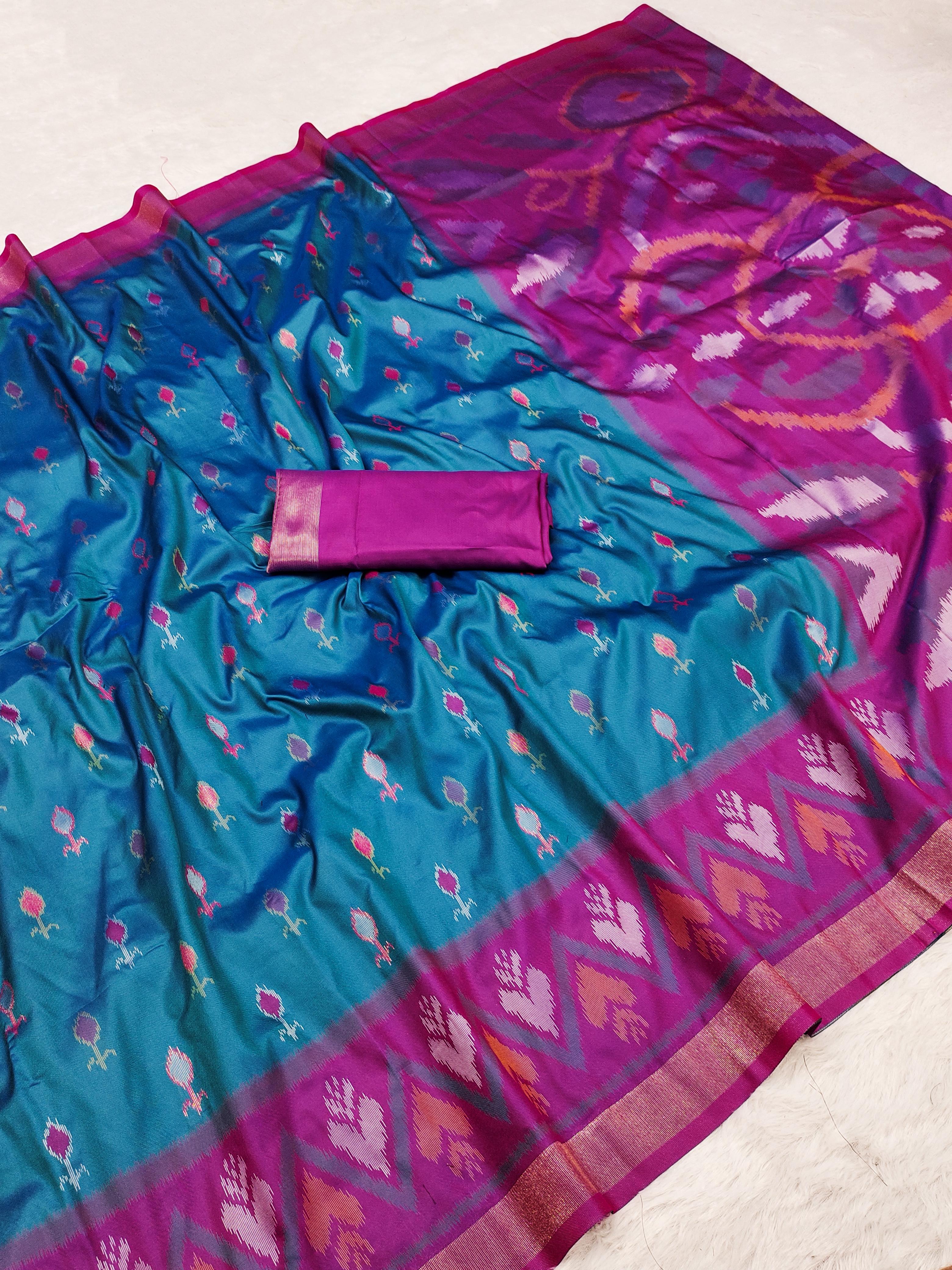Traditional Pochampalli Silk Blend Saree with Zari Border