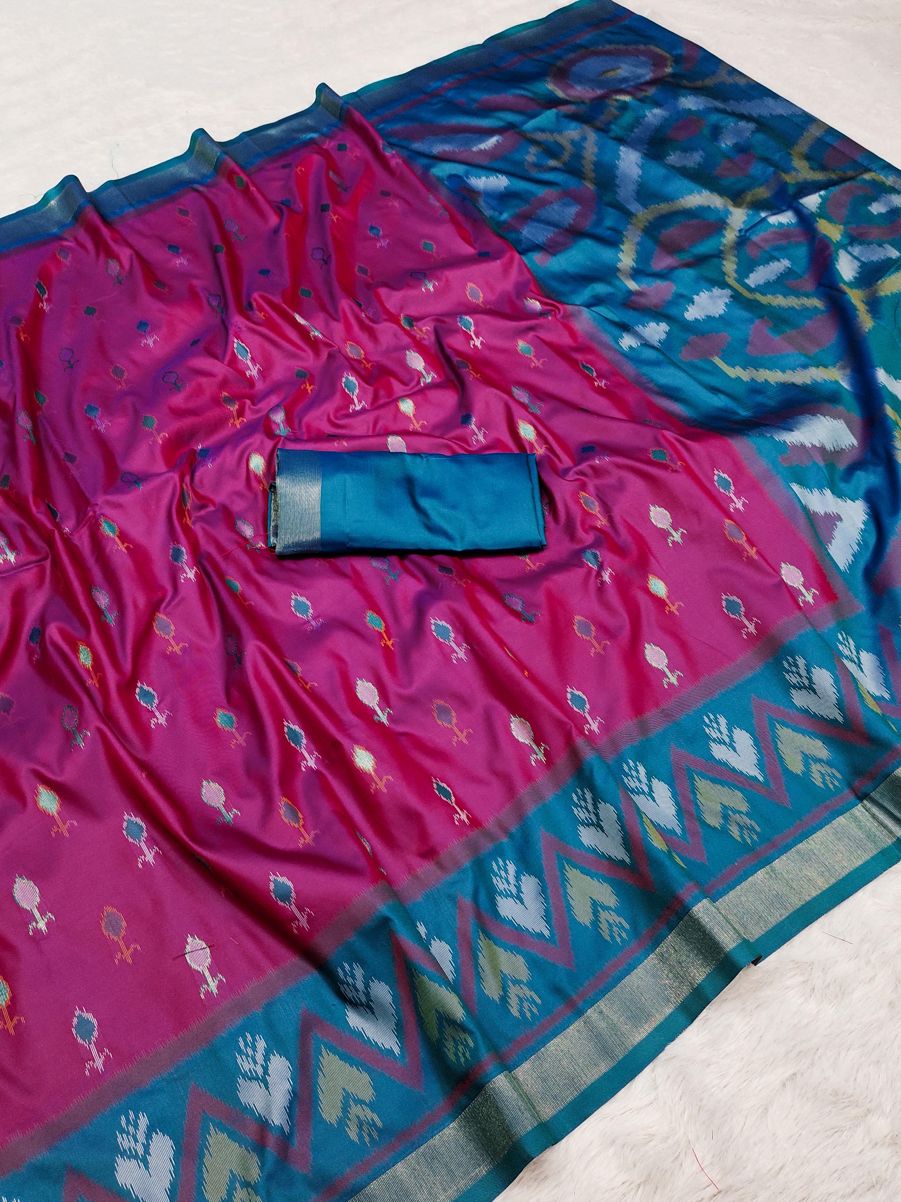 Traditional Pochampalli Silk Blend Saree with Zari Border