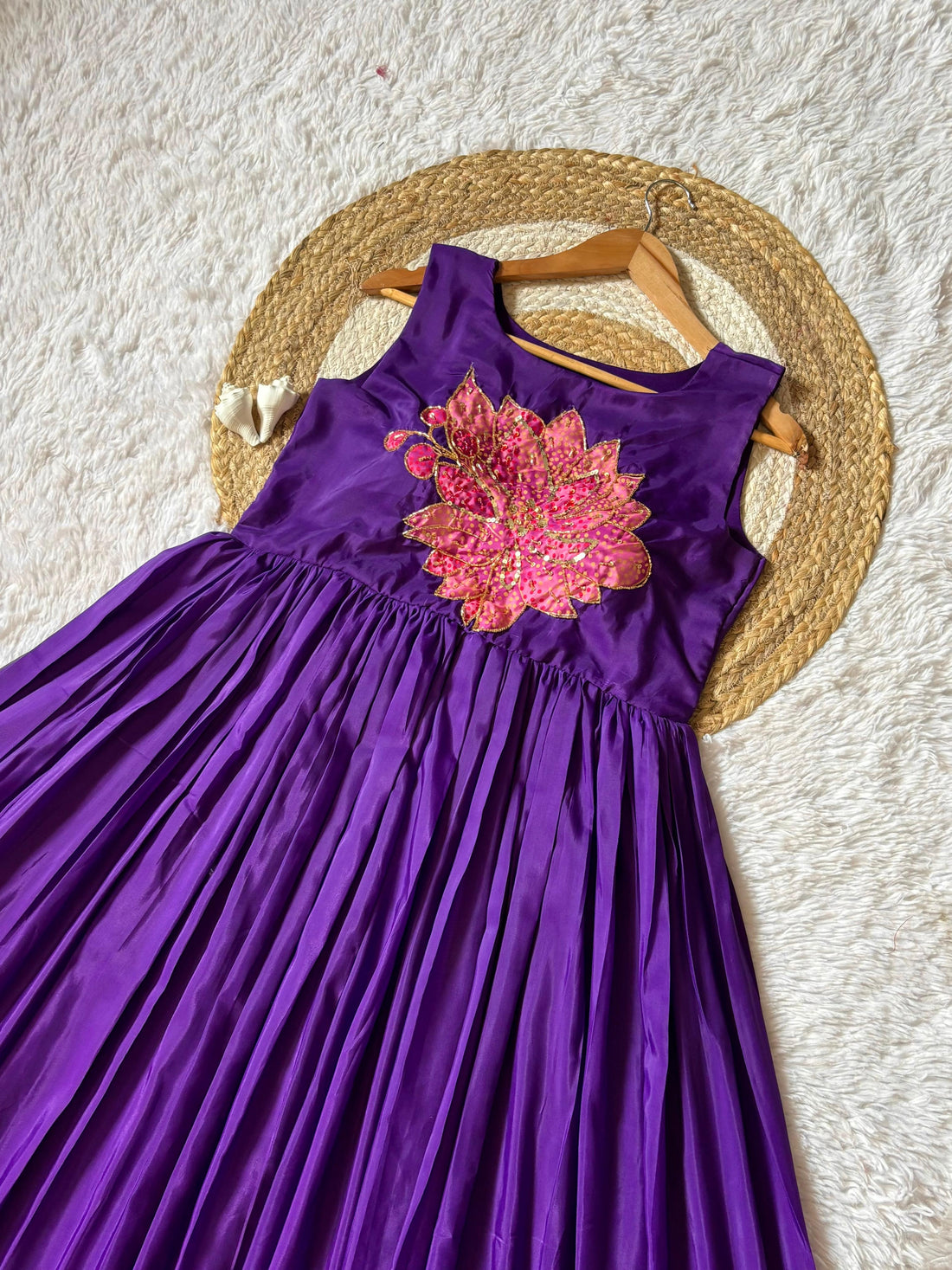 Women's Soft Muslin Floral Printed Gown with Handwork