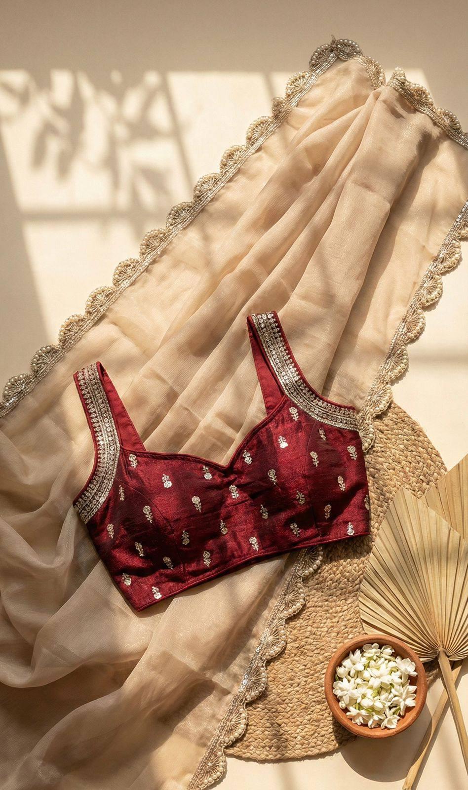 Women's Crunchy Saree with Lace Border & Iconic Silk Blouse