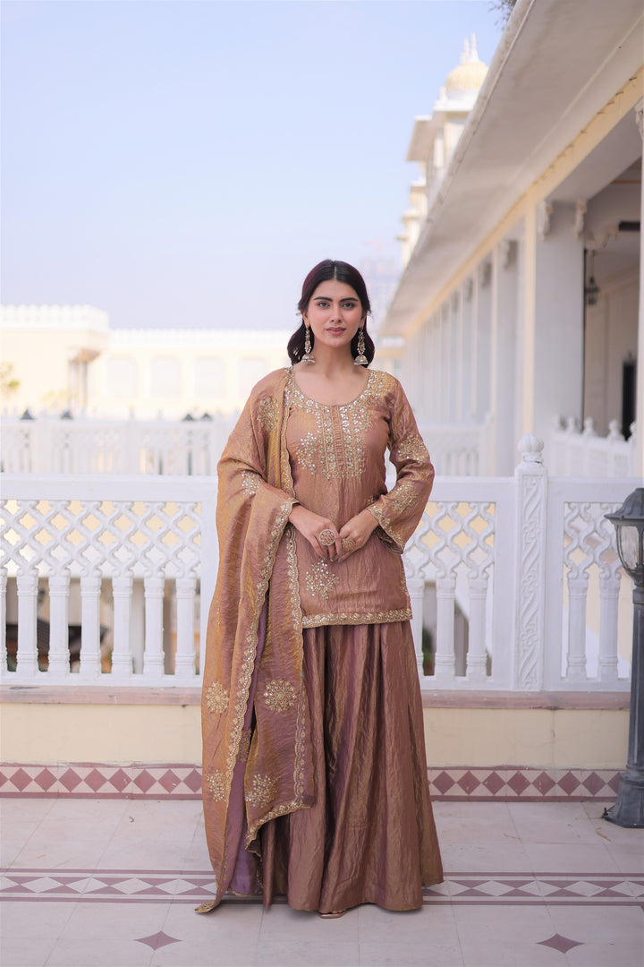 Premium Fendi Crush Sharara Suit with Zari Sequins Embroidery SurMira Fashion