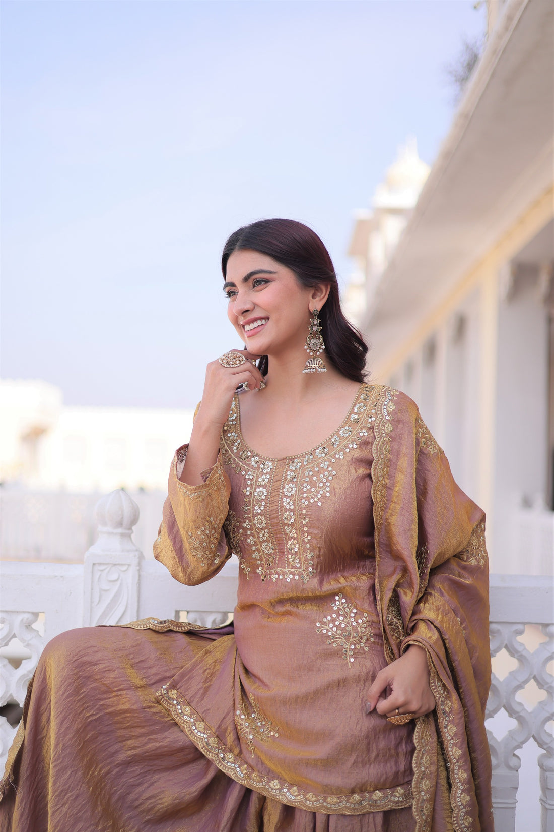 Premium Fendi Crush Sharara Suit with Zari Sequins Embroidery