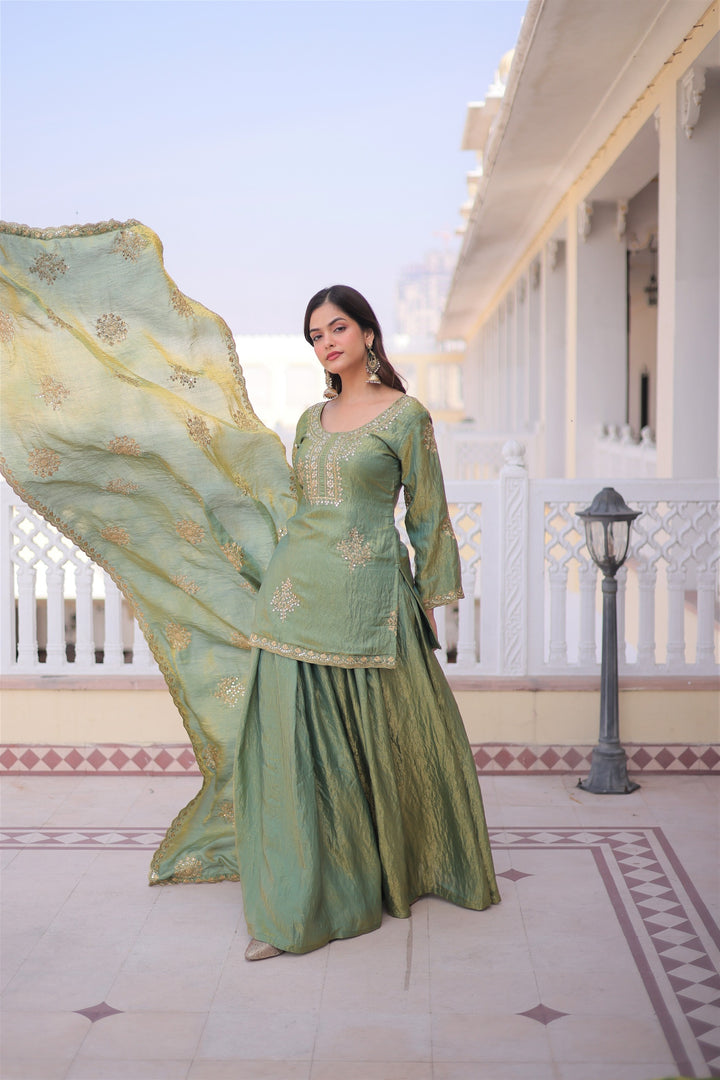 Premium Fendi Crush Sharara Suit with Zari Sequins Embroidery SurMira Fashion