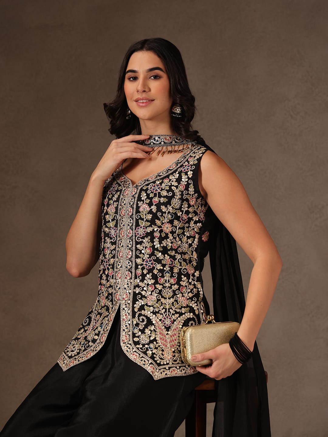 Designer Pure Viscose Chinon Silk Kurti Pant Set for Women