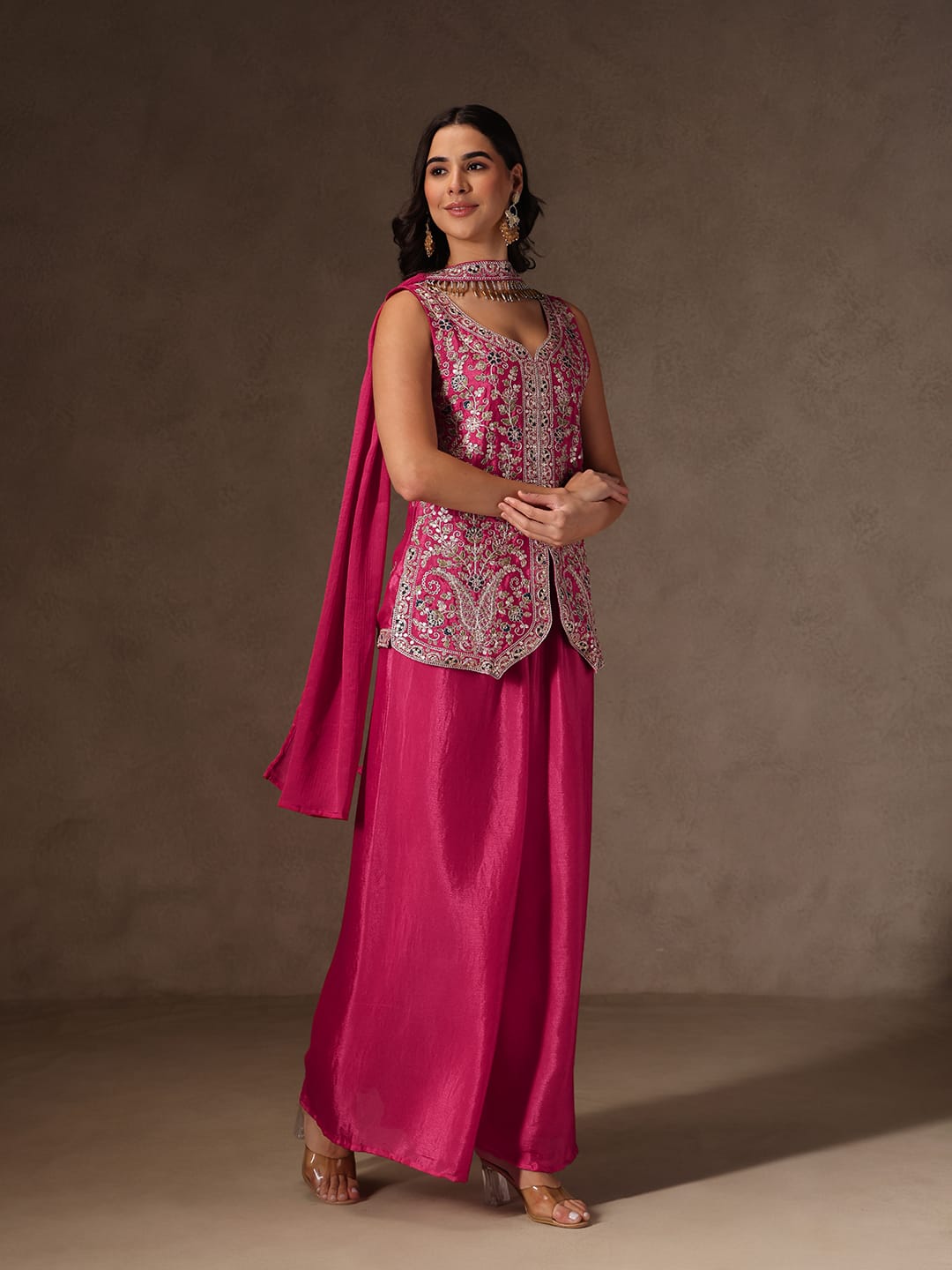 Designer Pure Viscose Chinon Silk Kurti Pant Set for Women