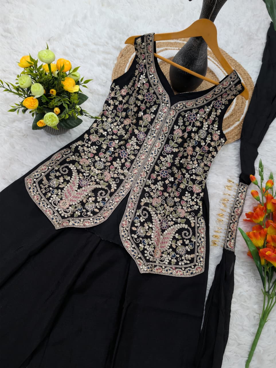 Designer Pure Viscose Chinon Silk Kurti Pant Set for Women