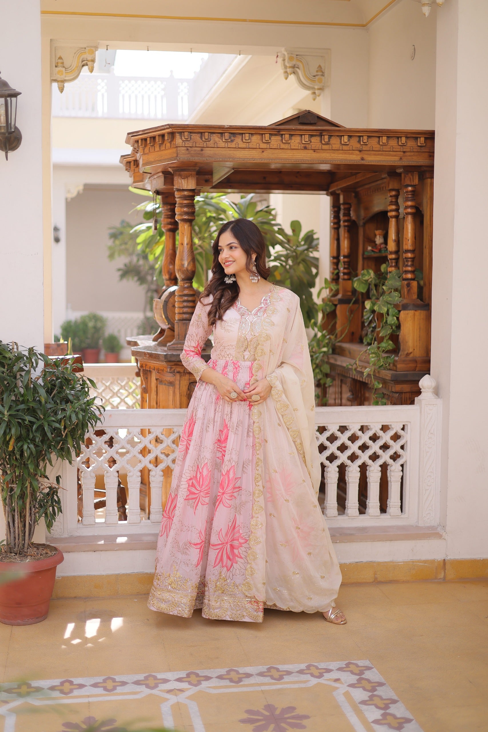 Festive Wear Russian Silk Long Gown with Dupatta