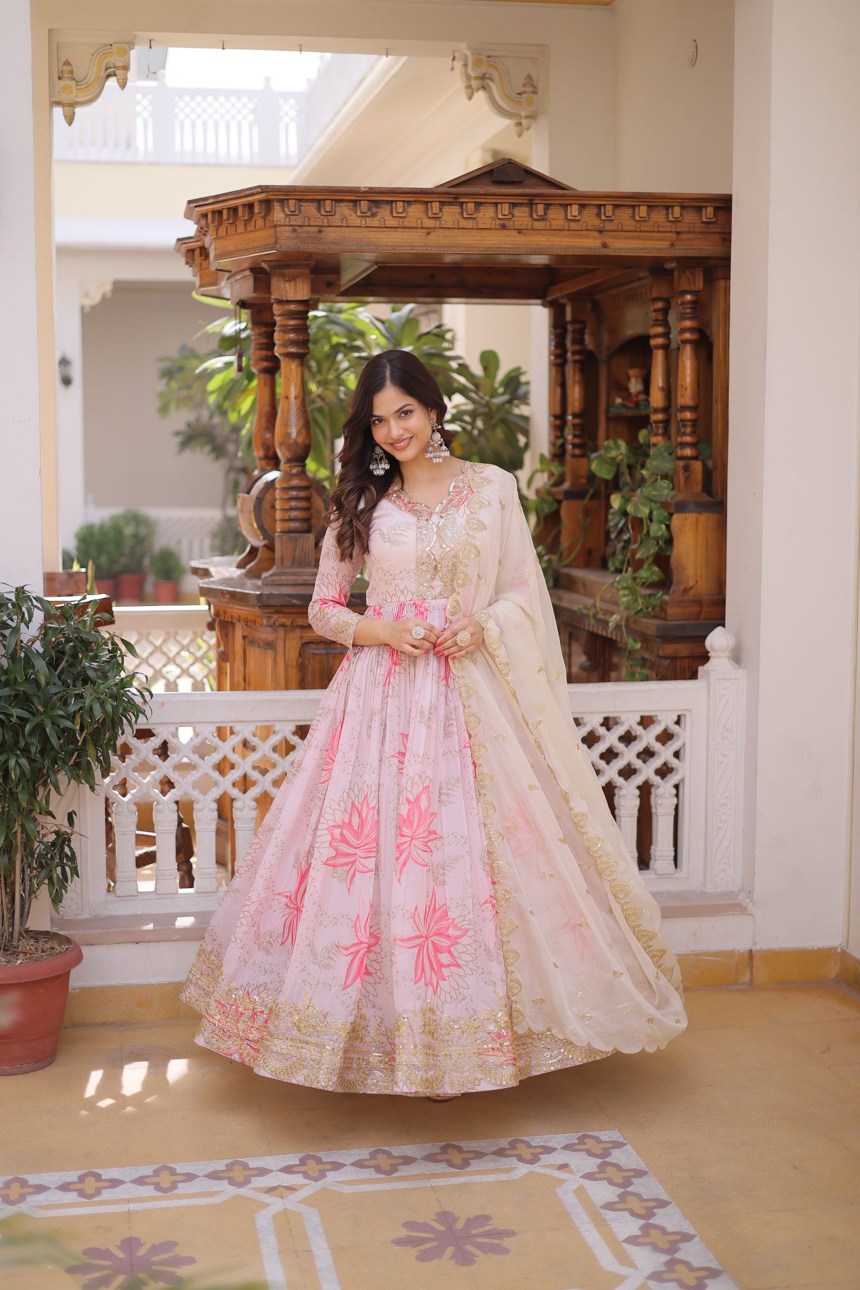 Festive Wear Russian Silk Long Gown with Dupatta