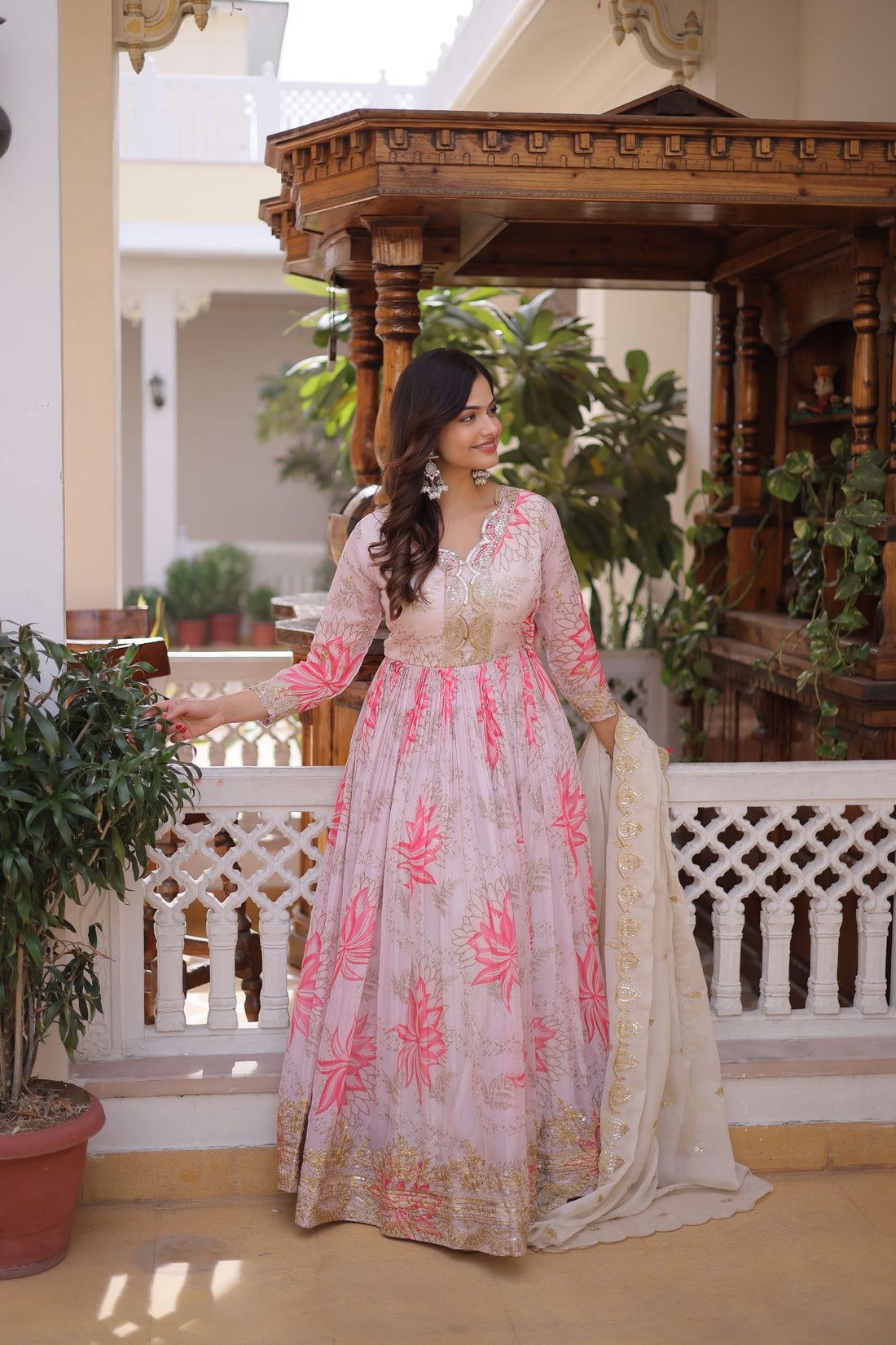 Festive Wear Russian Silk Long Gown with Dupatta