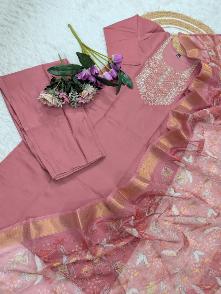 Women's Party Wear Chanderi Embroidered Kurti Set SurMira Fashion