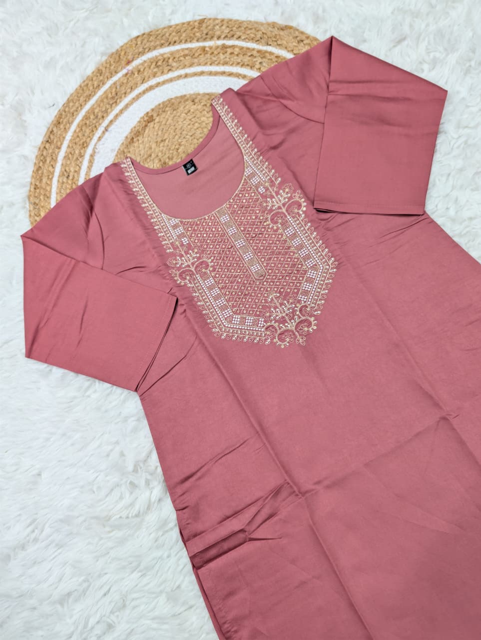 Women's Party Wear Chanderi Embroidered Kurti Set