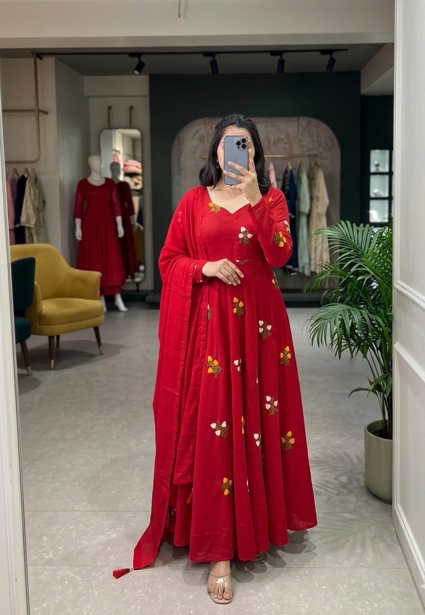 Festive Wear Vichitra Silk Anarkali Suit Set