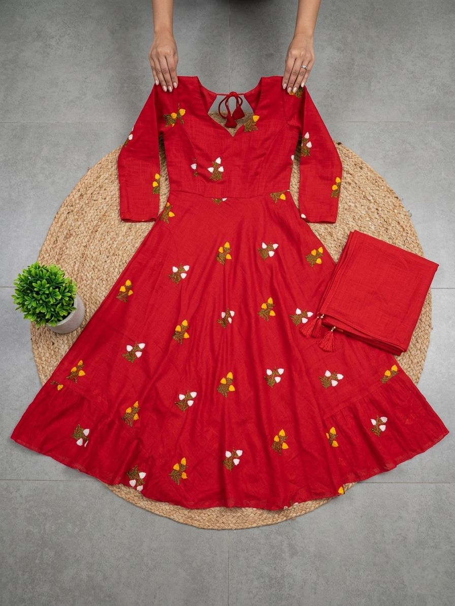 Festive Wear Vichitra Silk Anarkali Suit Set