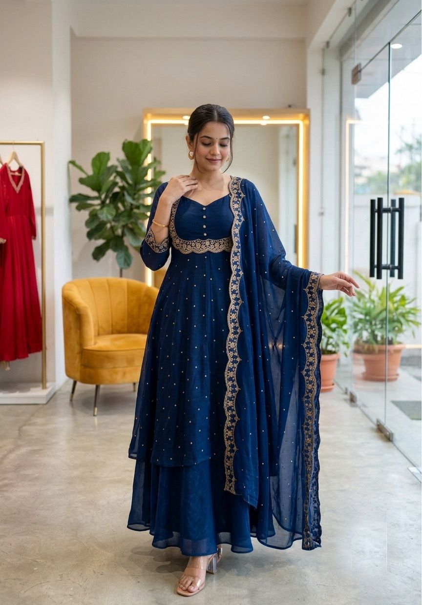 Elegant Vichitra Silk Embroidered Skirt Set for Women
