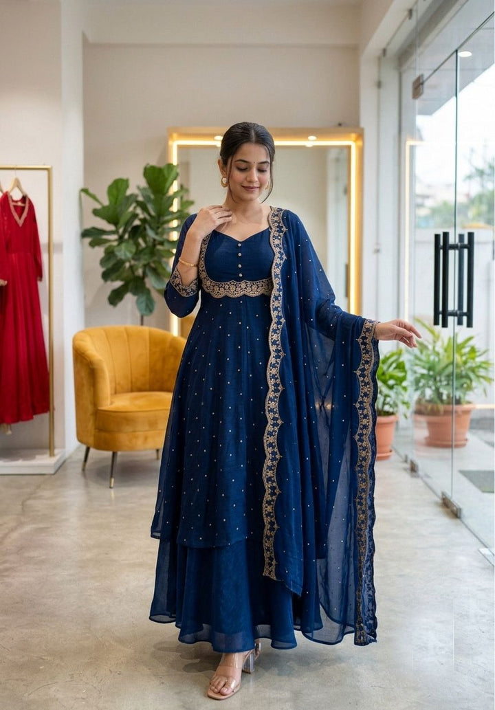 Elegant Vichitra Silk Embroidered Skirt Set for Women SurMira Fashion