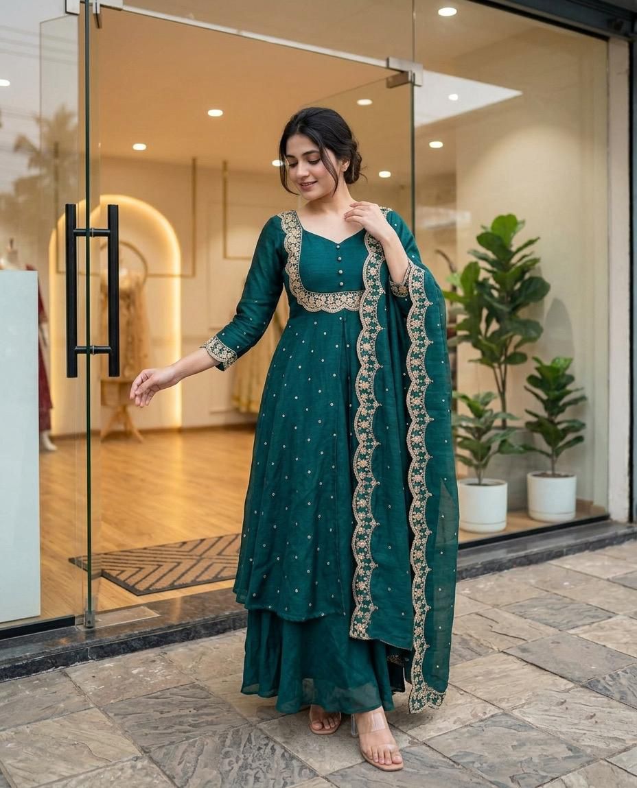 Elegant Vichitra Silk Embroidered Skirt Set for Women