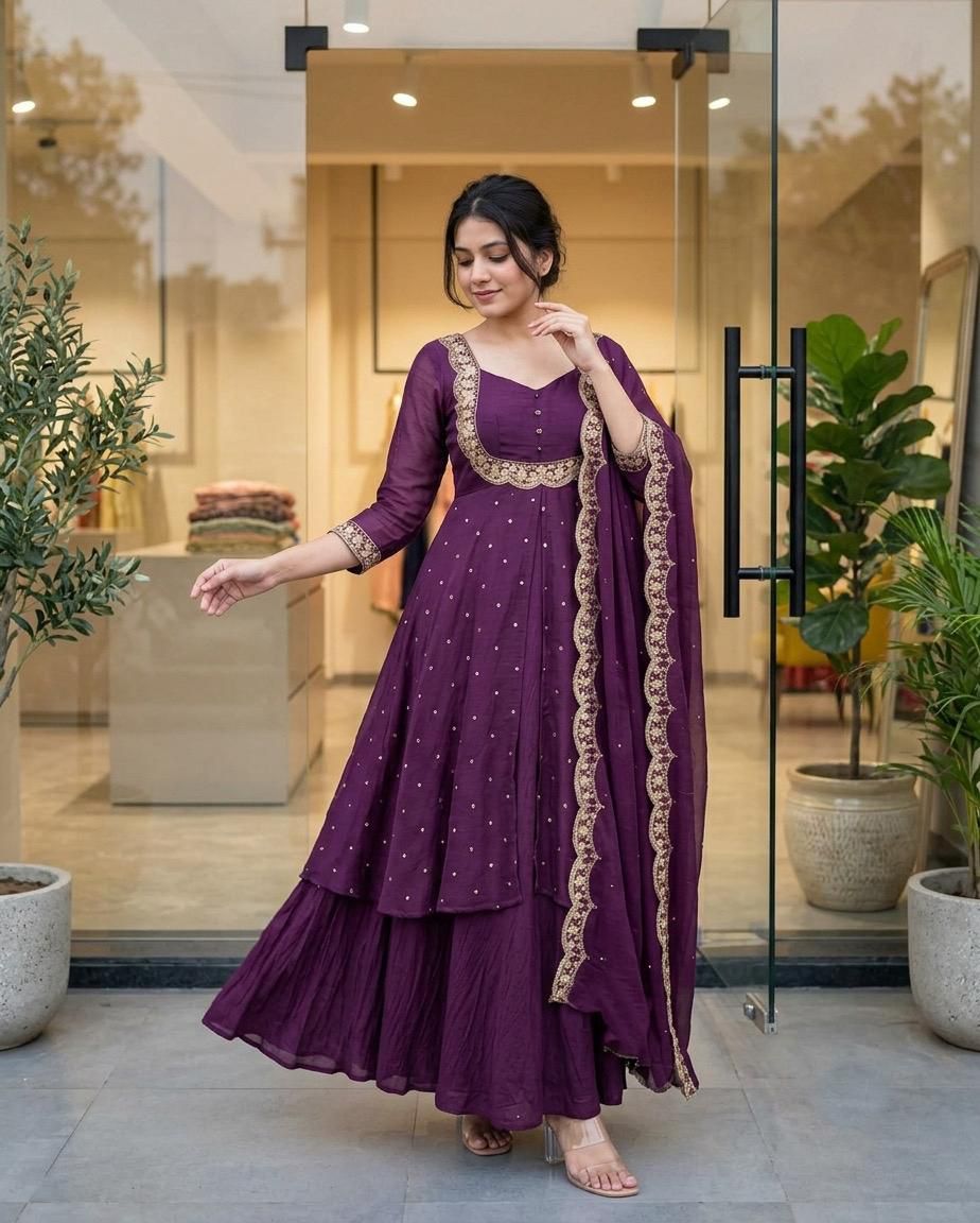 Elegant Vichitra Silk Embroidered Skirt Set for Women