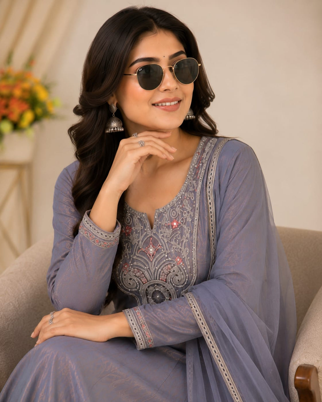 Elegant Fandy Silk Kurti Set with Sequence Coding & Beads Work