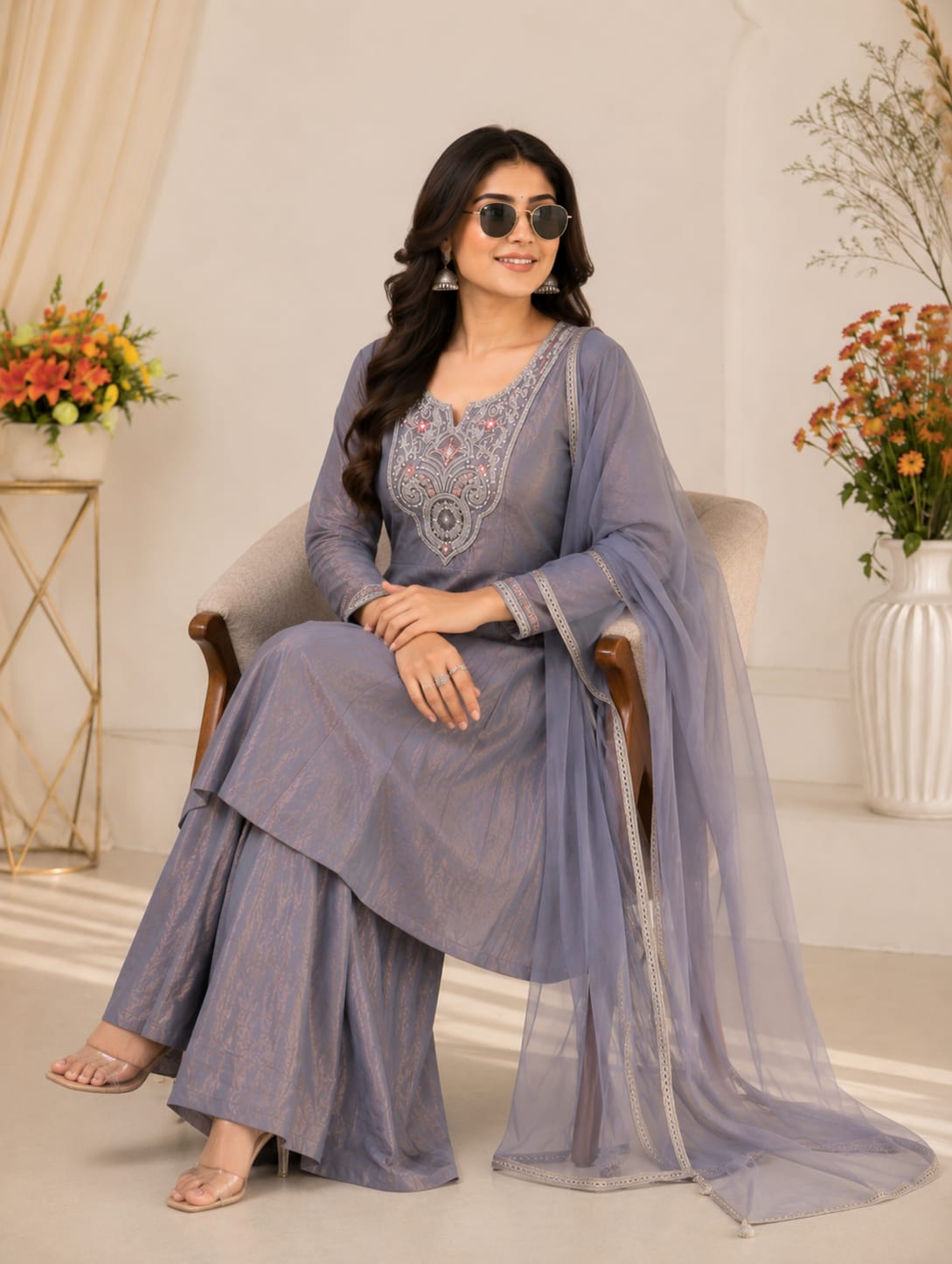 Elegant Fandy Silk Kurti Set with Sequence Coding & Beads Work