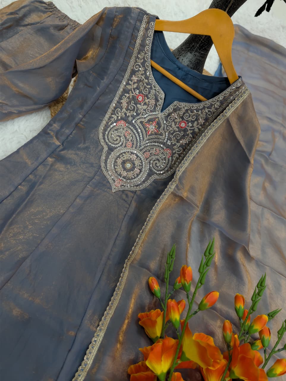 Elegant Fandy Silk Kurti Set with Sequence Coding & Beads Work