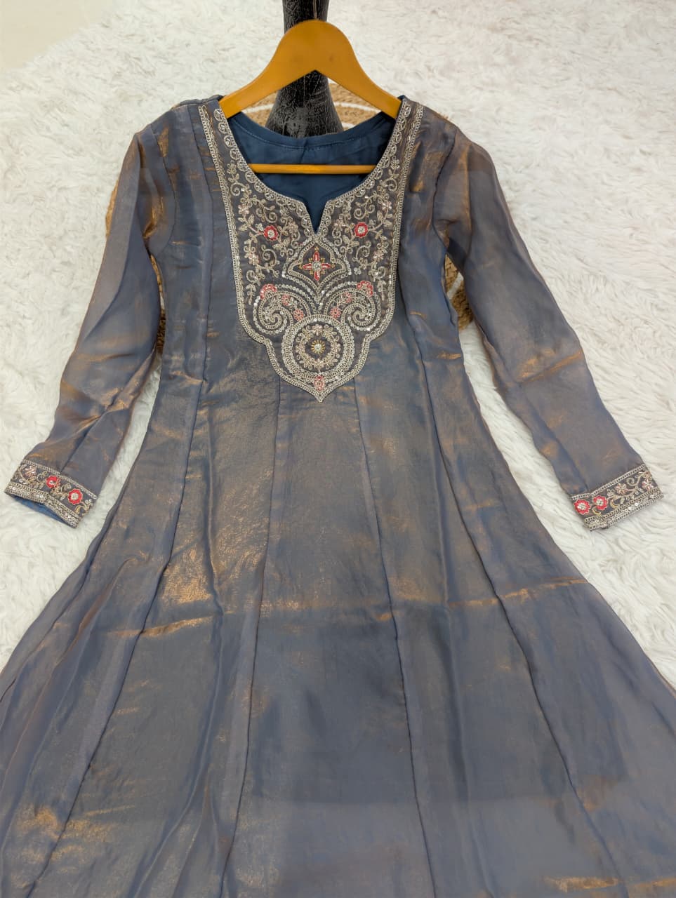 Elegant Fandy Silk Kurti Set with Sequence Coding & Beads Work