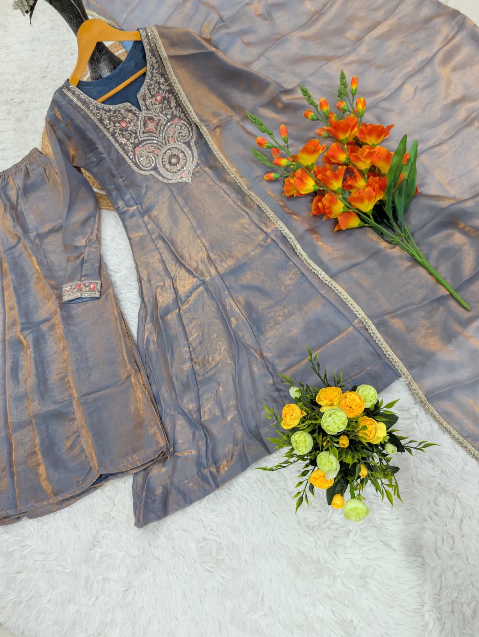 Elegant Fandy Silk Kurti Set with Sequence Coding & Beads Work