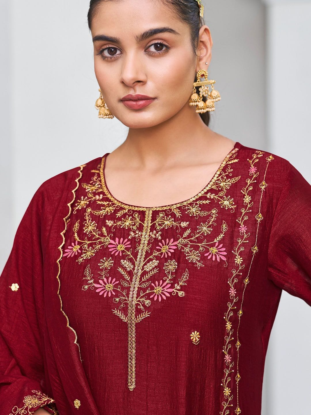 Latest Designer Vichitra Silk Kurti Collection with Embroidered Dupatta