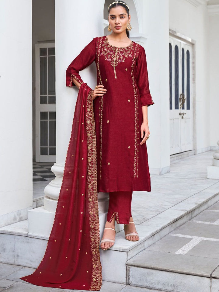 Latest Designer Vichitra Silk Kurti Collection with Embroidered Dupatta SurMira Fashion