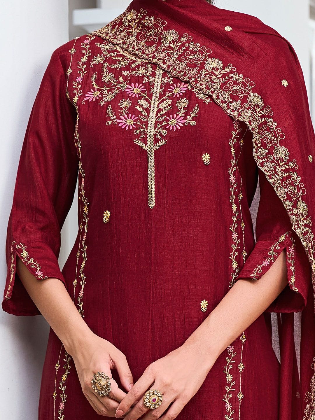 Latest Designer Vichitra Silk Kurti Collection with Embroidered Dupatta